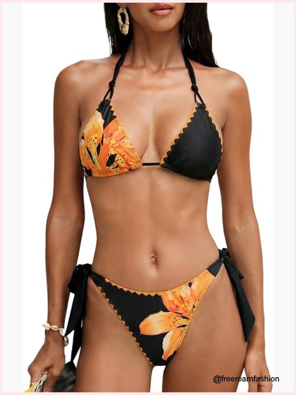 Halter Triangle Bikini Set with Adjustable Ties, Quick-Dry Fabric